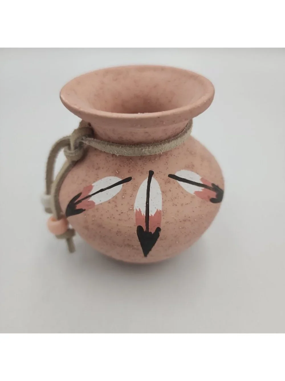 Desert Pueblo Vase Rose Feather Hand Painted Stoneware Southwestern Artist
